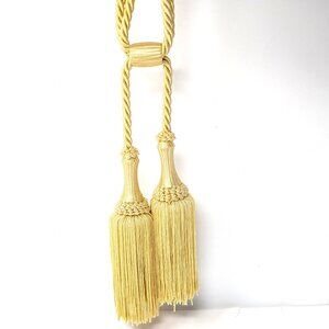 Curtain Fringe Tieback Yellow Gold Silk Satin Double Tassel Twisted Rope Single